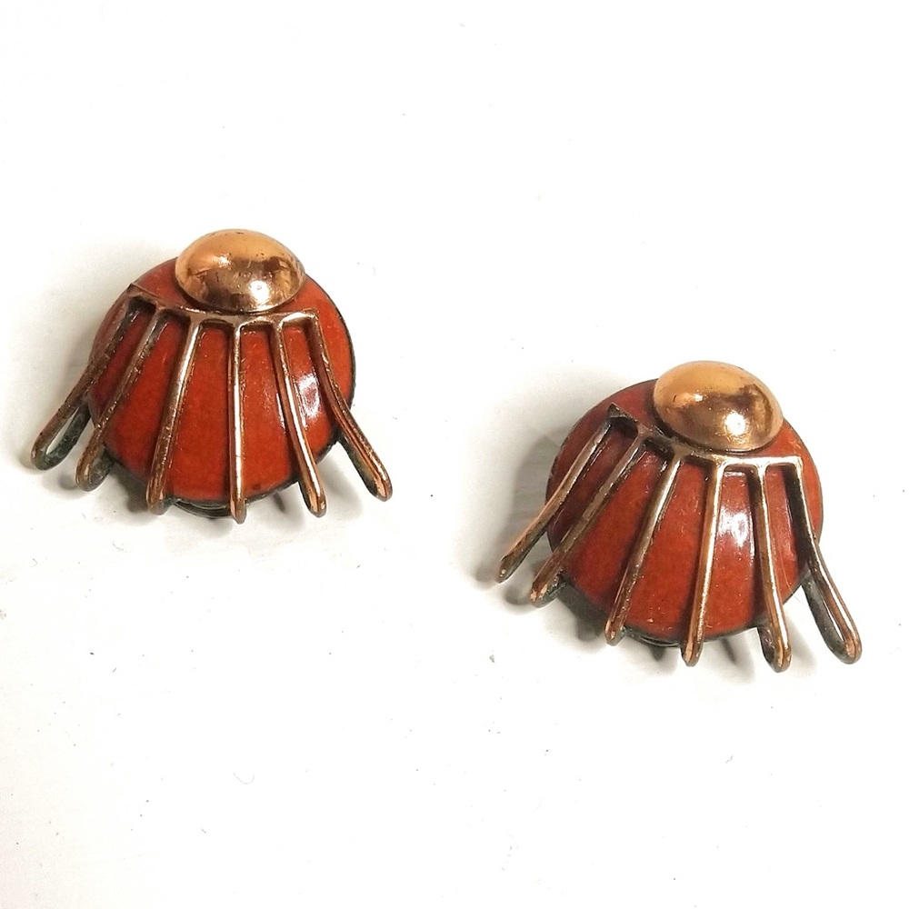 Matisse Vintage designer earrings copper enamel